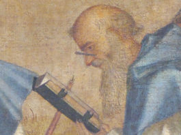 Historische Brillenabbildung in Vittore Carpaccio's Tod des heiligen Hieronymus