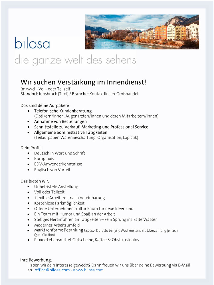 20240902 Stellenangebot Innendienst Bilosa