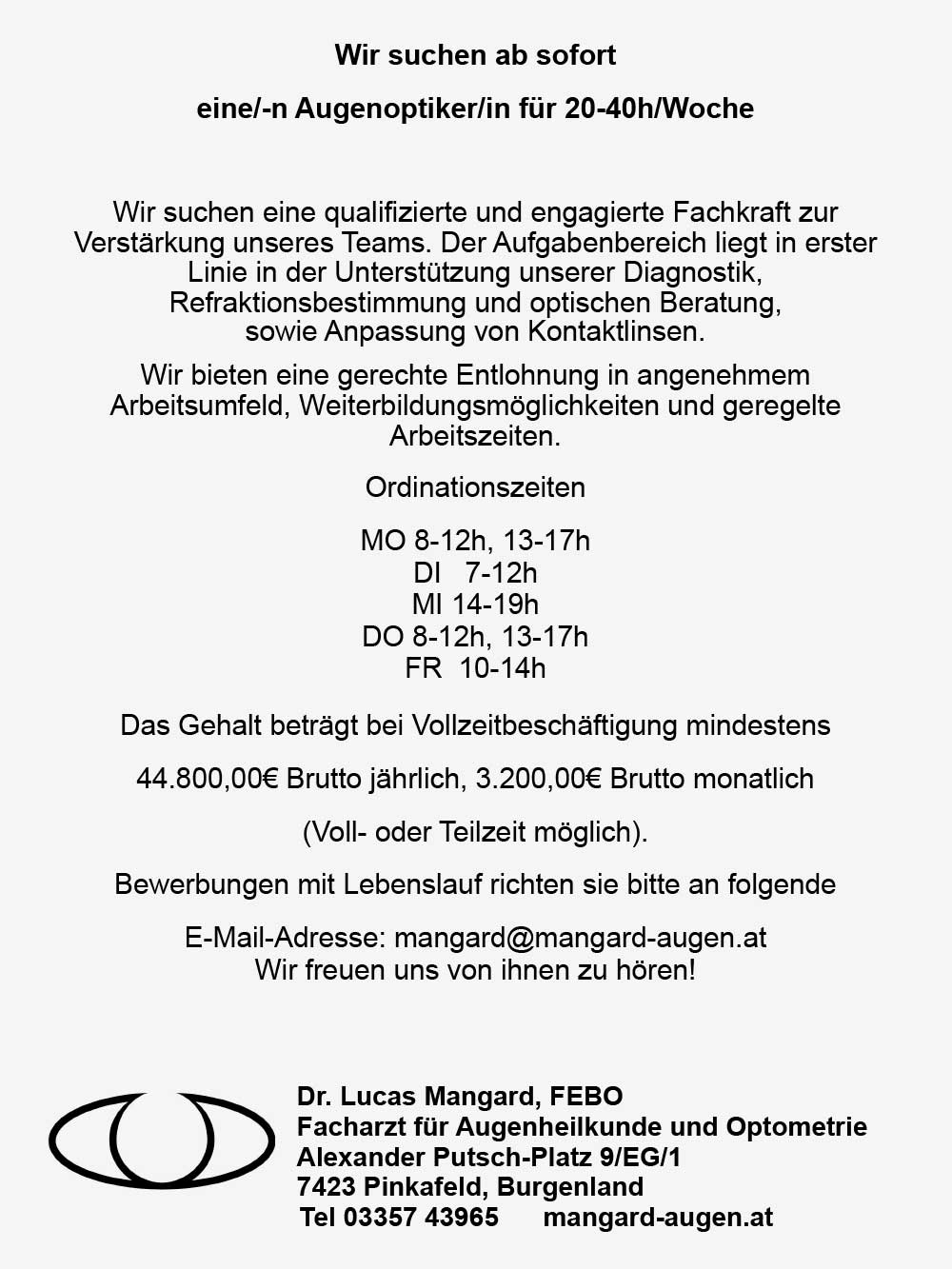 Stellenangebot Dr Lucas Mangard