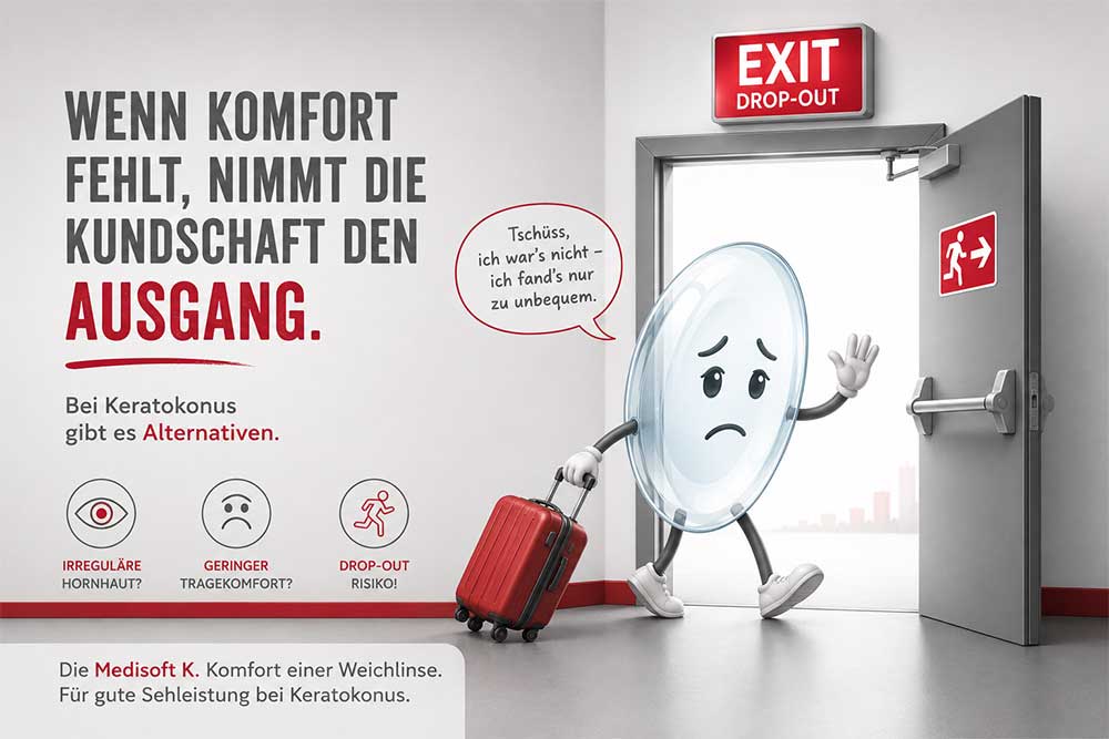 Die Medisoft K reduziert nicht nur das Verlustrisiko, sondern bietet der Person den Komfort einer Weichlinse bei guter Sehleistung